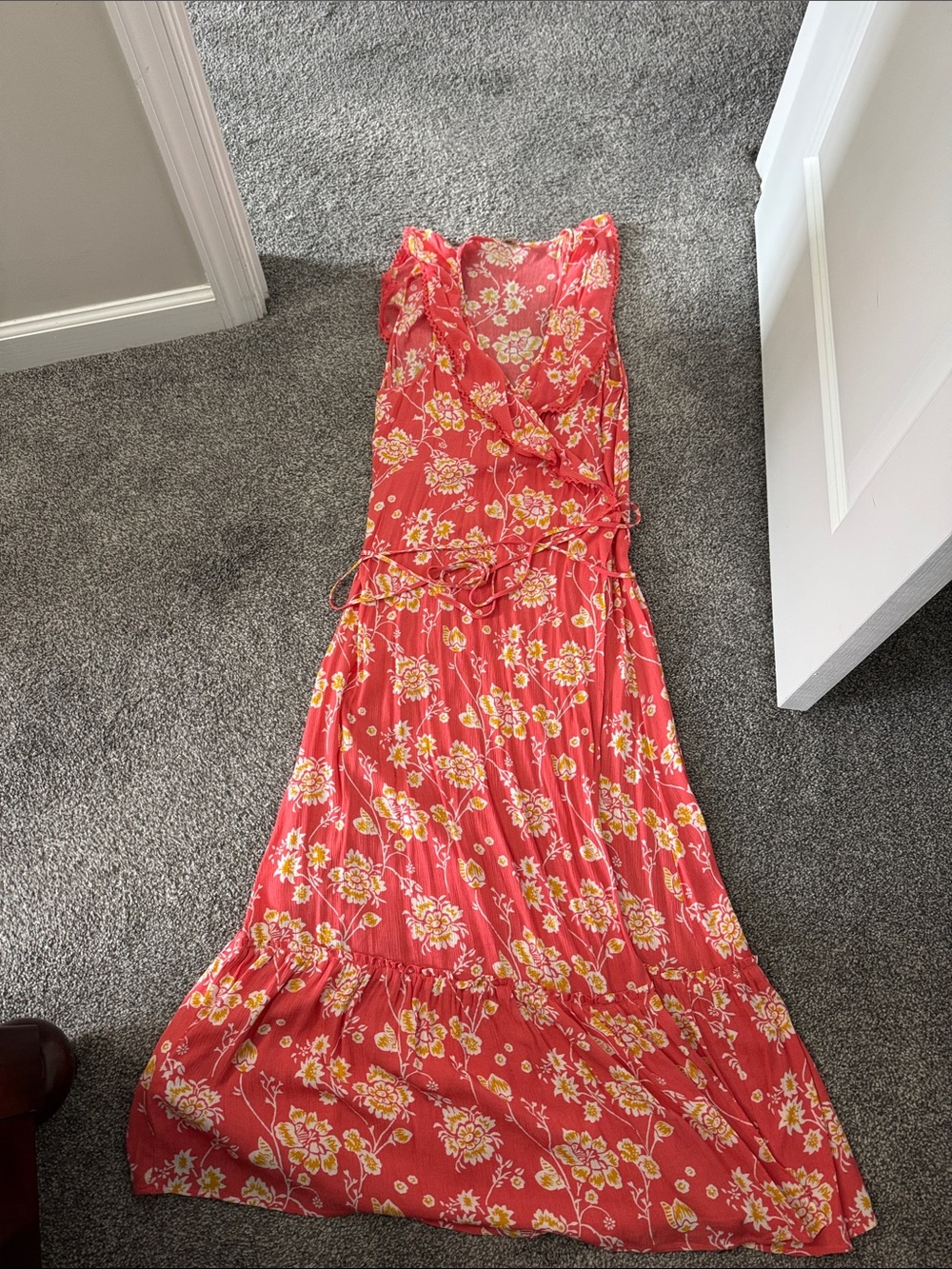 LOFT Beach Coral Floral Wrap Maxi Dress